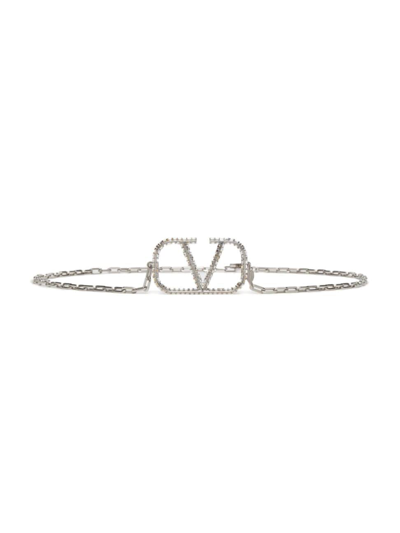 Shop Valentino Women's Vlogo Signature Chain Belt In Palladium Crystal
