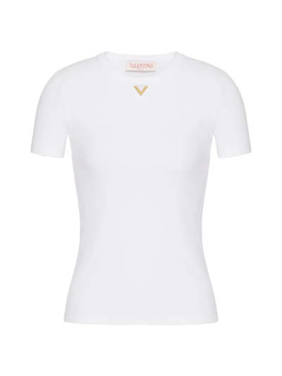 Shop Valentino Women's Ribbed Cotton T-shirt In White