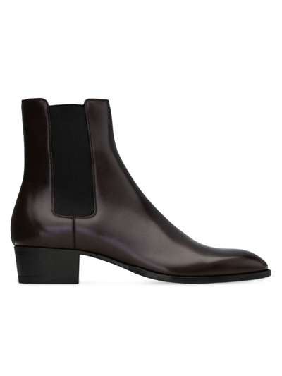 Shop Saint Laurent Men's Wyatt Chelsea Boots In Smooth Leather In Brun Fonce