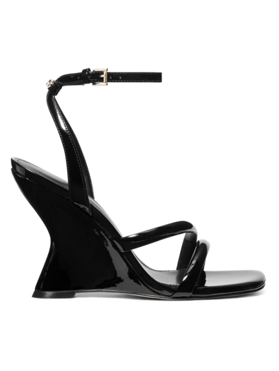 Shop Michael Michael Kors Women's Nadina 101mm Patent Leather Wedge Sandals In Black