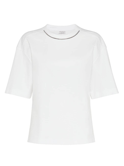 Shop Brunello Cucinelli Women's Cotton Jersey T Shirt In White