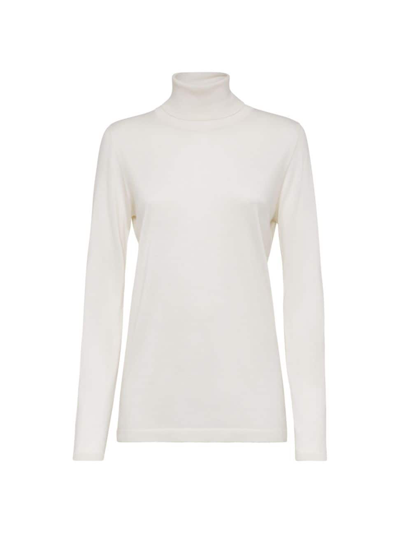 Shop Brunello Cucinelli Women's Cashmere And Silk Lightweight Turtleneck Sweater In White