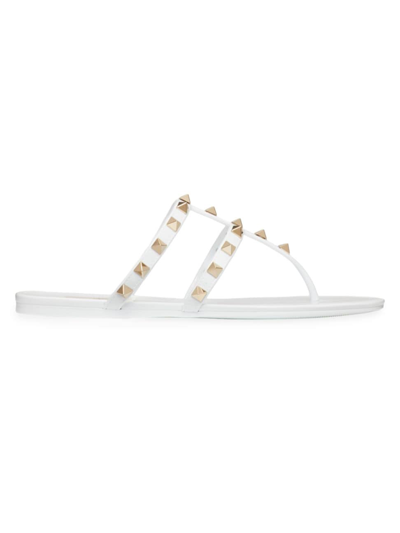 Shop Valentino Women's Rockstud Flat Rubber Sandals In White