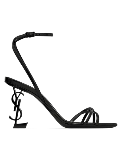 Shop Saint Laurent Women's Opyum Sandals In Glazed Leather In Black