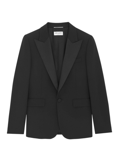 Shop Saint Laurent Men's Tuxedo Jacket In Grain De Poudre In Black