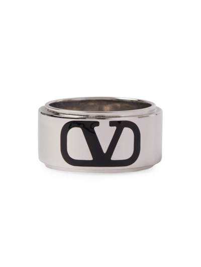 Shop Valentino Men's Vlogo Signature Metal And Enamel Ring In Black