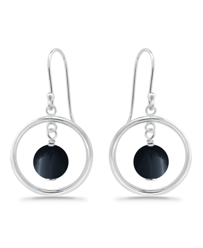 Shop Macy's Silver Plated Multi Genuine Stone Circle Drop Earrings In Onyx