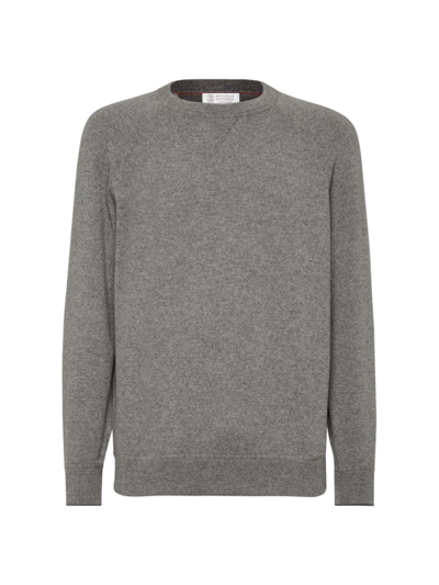 Shop Brunello Cucinelli Men's Cashmere Sweatshirt Style Sweater In Dark Grey