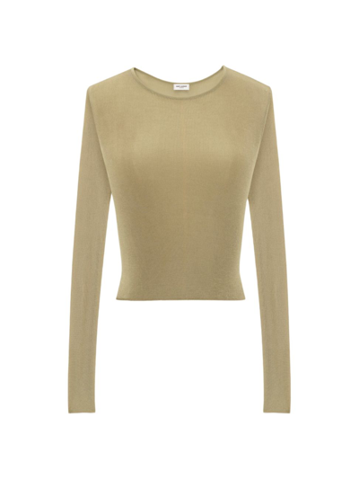 Shop Saint Laurent Women's Cropped Top In Ribbed Knit In Vert Amande
