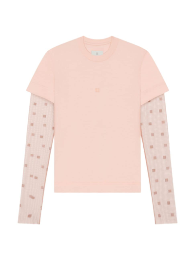 Shop Givenchy Women's Overlapped Slim Fit T-shirt In Cotton And 4g Lace In Blush Pink