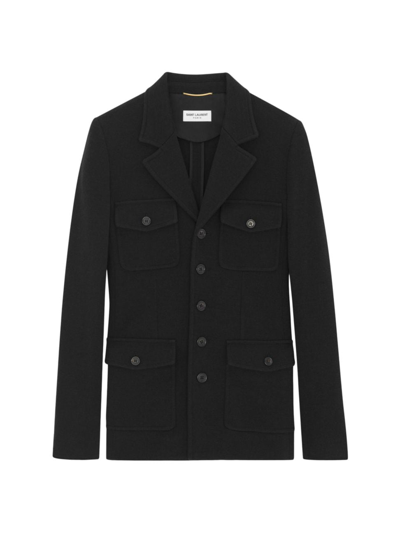 Shop Saint Laurent Women's Saharienne Jacket In Wool Jersey In Black