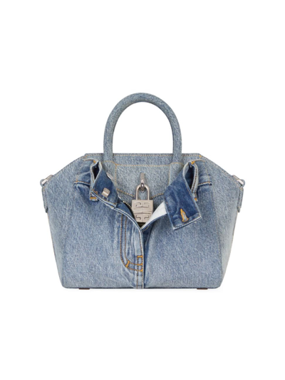 Shop Givenchy Women's Mini Antigona Lock Bag In Jeans In Medium Blue