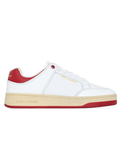 Shop Saint Laurent Men's Sl/61 Sneakers In Smooth Leather In White And Vintage Red