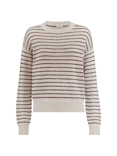 Shop Brunello Cucinelli Women's Cotton Dazzling Stripes Sweater In Oat
