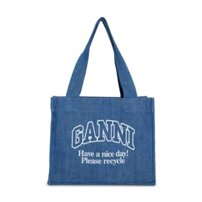 Shop Ganni Large Easy Shopper In Blue
