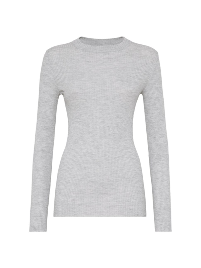 Shop Brunello Cucinelli Women's Sparkling Cashmere And Silk Rib Knit Lightweight Sweater In Light Grey