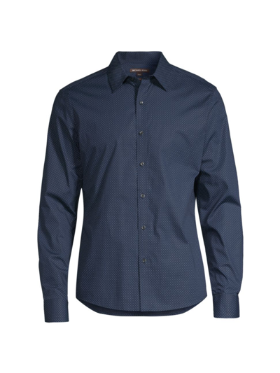Shop Michael Kors Men's Pin-dot Button-front Slim-fit Shirt In Midnight