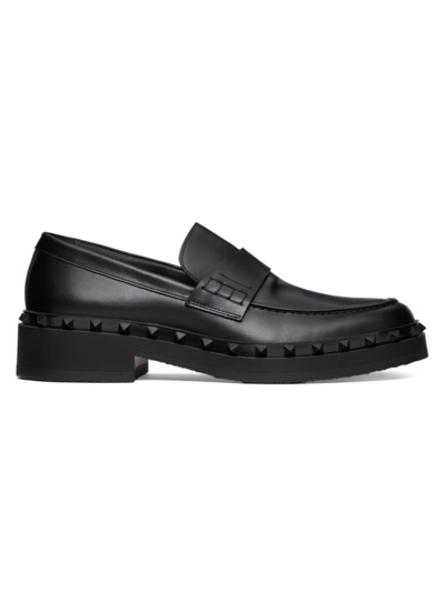 Shop Valentino Men's Rockstud M-way Calfskin Loafers In Black