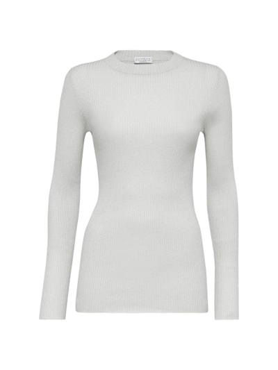 Shop Brunello Cucinelli Women's Sparkling Cashmere And Silk Rib Knit Lightweight Sweater In White