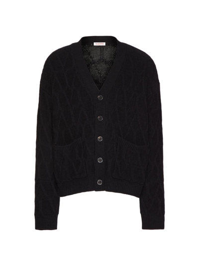 Shop Valentino Men's Wool Cardigan With Toile Iconography Pattern In Black