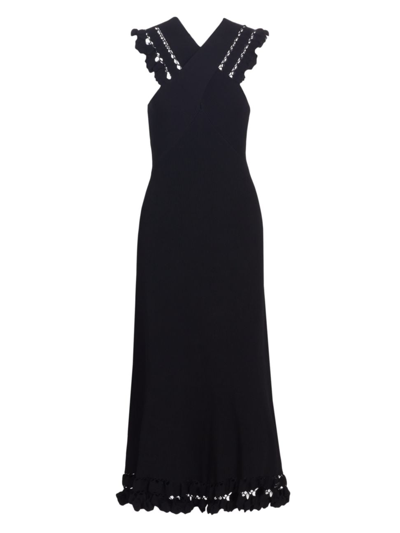 Shop Ulla Johnson Women's Flora Ruffle-trim Midi-dress In Noir