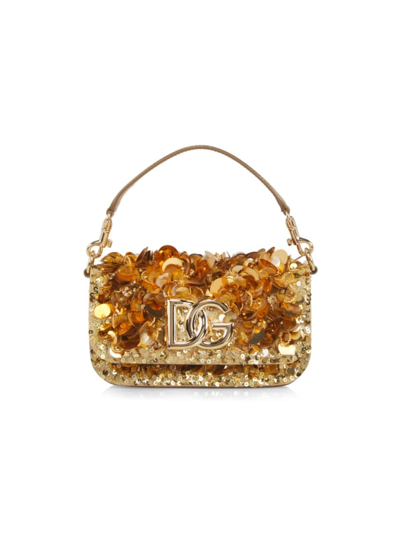 Shop Dolce & Gabbana Women's Mini Sicily Sequined Leather Handbag In Oro