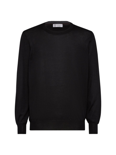 Shop Brunello Cucinelli Men's Lightweight Cashmere And Silk Crew Neck Sweater In Black