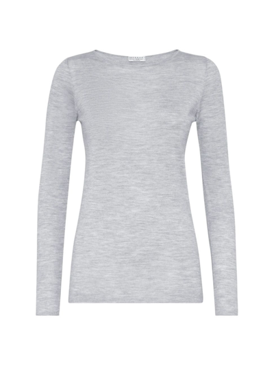 Shop Brunello Cucinelli Women's Cashmere And Silk Lightweight Sweater In Light Grey