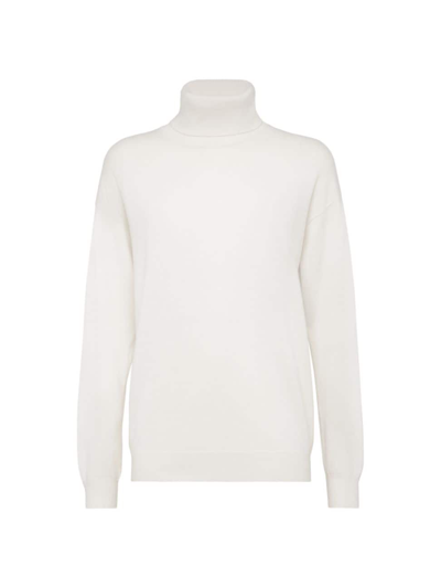Shop Brunello Cucinelli Women's Cashmere Turtleneck Sweater With Monili In White