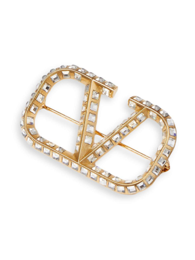 Shop Valentino Women's Vlogo Signature Metal Brooch In Gold Crystal