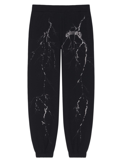 Shop Givenchy Men's Jogger Pants In Fleece With Reflective Artwork In Black