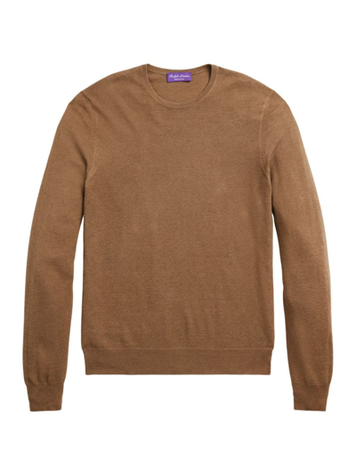 Shop Ralph Lauren Purple Label Men's Silk & Cotton Crewneck Sweater In Taupe