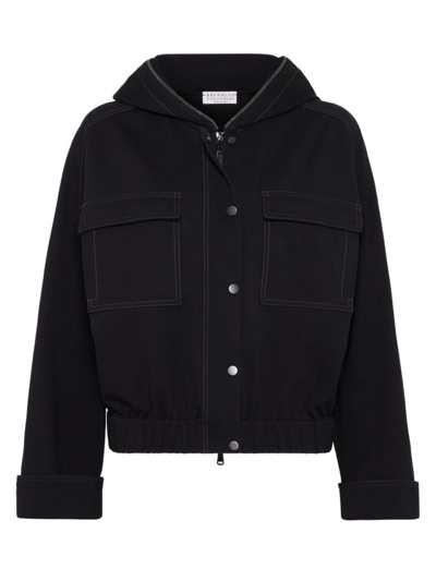 Shop Brunello Cucinelli Women's Stretch Cotton Lightweight French Terry Outerwear Jacket In Black
