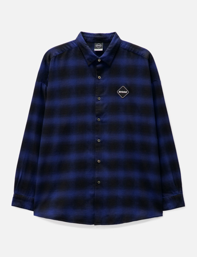 Shop F.c. Real Bristol Flannel Big Logo Baggy Shirt In Blue