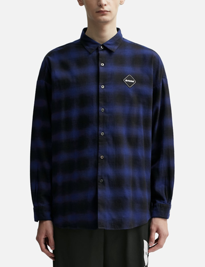 Shop F.c. Real Bristol Flannel Big Logo Baggy Shirt In Blue