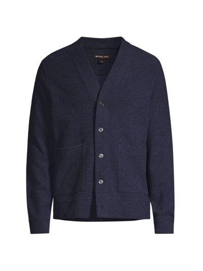 Shop Michael Kors Men's Cotton V-neck Cardigan In Midnight