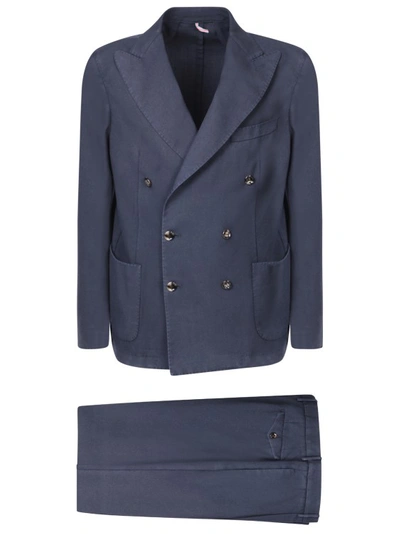 Shop Dell'oglio Double-breasted Jacket Suit In Blue