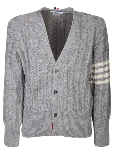 Shop Thom Browne Striped Details Cardigan In Grey