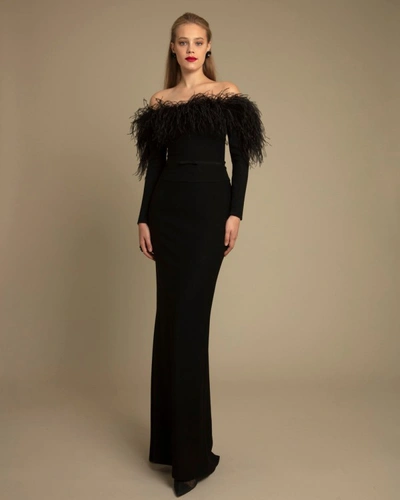 Shop Gemy Maalouf Off-shoulders Feathered Top - Tops In Black
