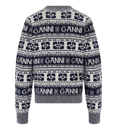 Shop Ganni Graphic Blue Cardigan