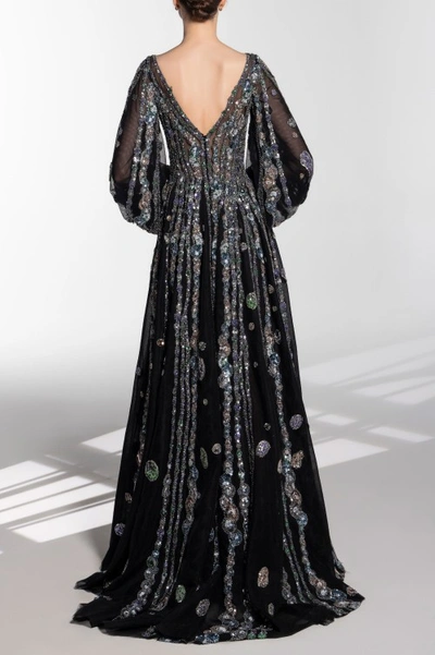 Saiid Kobeisy Tulle Beaded Dress With Bell Sleeves In Black