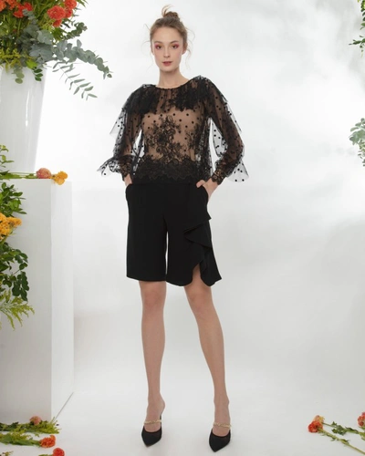 Shop Gemy Maalouf Crepe Shorts With Ruffles - Shorts In Black