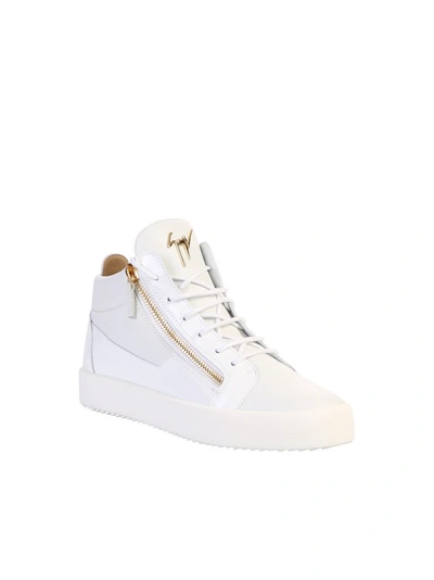 Shop Giuseppe Zanotti Leather High Top Sneakers In White