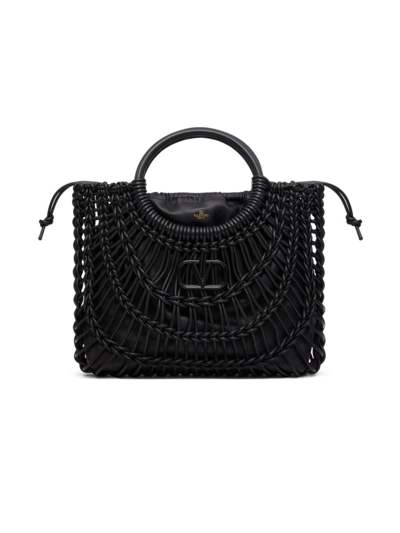 Shop Valentino Women's Allknots Woven Leather Shopper Bag In Black