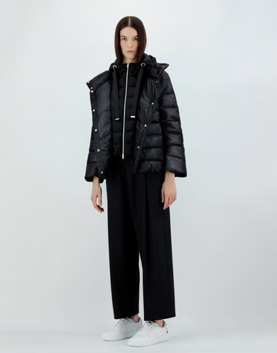 Herno Nylon Ultralight And Silk Cashmere Cape In Black