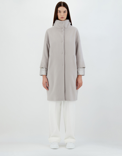Herno Business Cashmere And Nylon Ultralight Coat In Grey Pearl