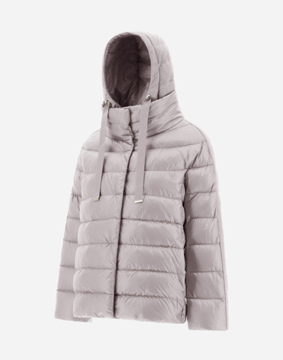 Herno Nylon Ultralight And Silk Cashmere Cape In Grey Pearl
