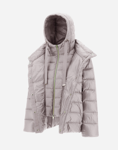 Herno Nylon Ultralight And Silk Cashmere Cape In Grey Pearl