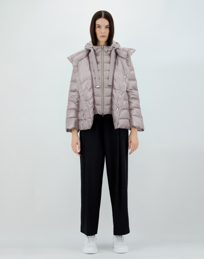 Herno Nylon Ultralight And Silk Cashmere Cape In Grey Pearl