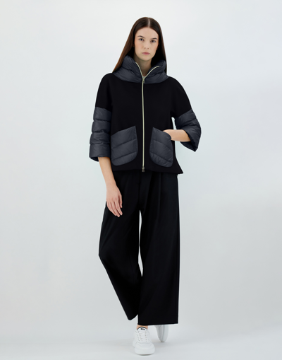Herno Resort Poncho In Wool And Cashemre With Ultralight Nylon Details In Black